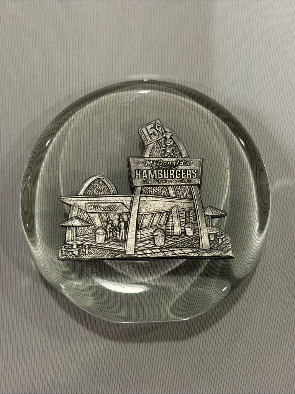 Vintage McDonald’s 15 Cent Hamburgers Glass Paperweight / Advertising Collectibl